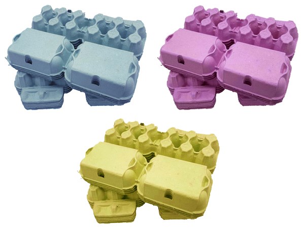 120 X NEW HALF DOZEN 3 MIXED COLOURS 'FLAT TOP' EGG BOXES (40 OF EACH COLOUR) Y/P & BLUE